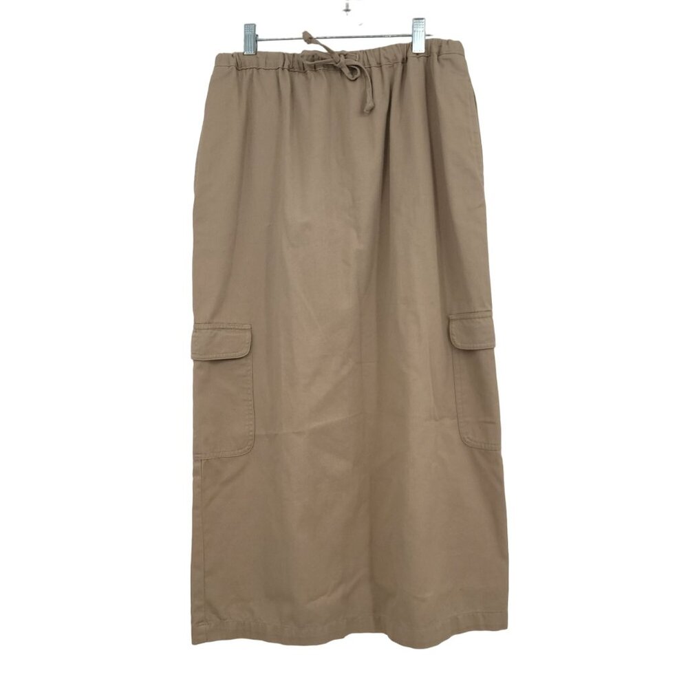 Sag‎ Harbor Women's 100% Cotton Maxi Cargo Skirt Size small Elastic Waist Khaki